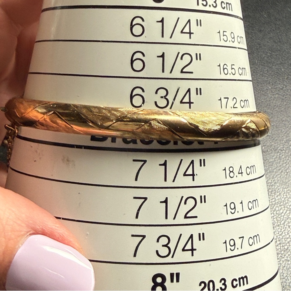 Vintage Sterling Silver Vermeil Etched Bangle Bracelet PAJ Safety Chain 6 3/4" - Picture 7 of 10